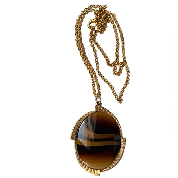 Sara Coventry Jewelry - Vintage SARAH COVENTRY Glass Tigers Eye Oval Gold Plated Necklace Jewelry